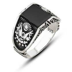 Gümüş Oniks Taşlı Osmanlı Devlet Armalı Erkek Yüzük Gümüş Oniks Taşlı Osmanlı Devlet Armalı Erkek Yüzük