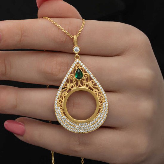 Gümüş Gold Kaplama Damla Çeyrek Takılabilen Kadın Kolye Gümüş Gold Kaplama Damla Çeyrek Takılabilen Kadın Kolye