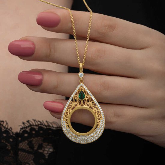 Gümüş Gold Kaplama Damla Çeyrek Takılabilen Kadın Kolye Gümüş Gold Kaplama Damla Çeyrek Takılabilen Kadın Kolye