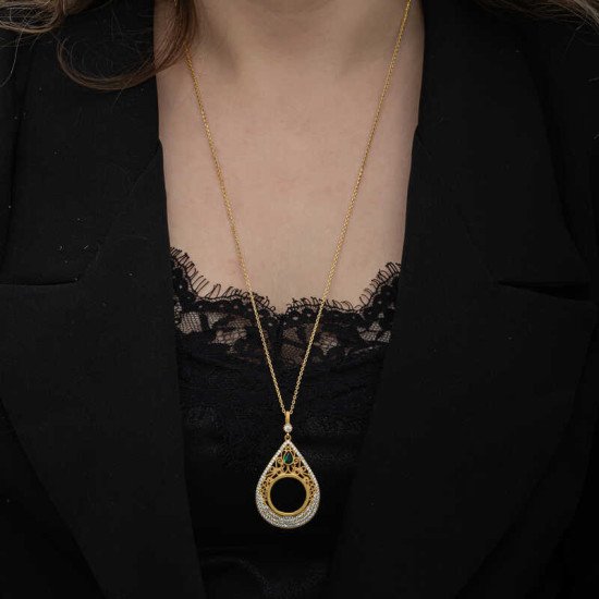 Gümüş Gold Kaplama Damla Çeyrek Takılabilen Kadın Kolye Gümüş Gold Kaplama Damla Çeyrek Takılabilen Kadın Kolye