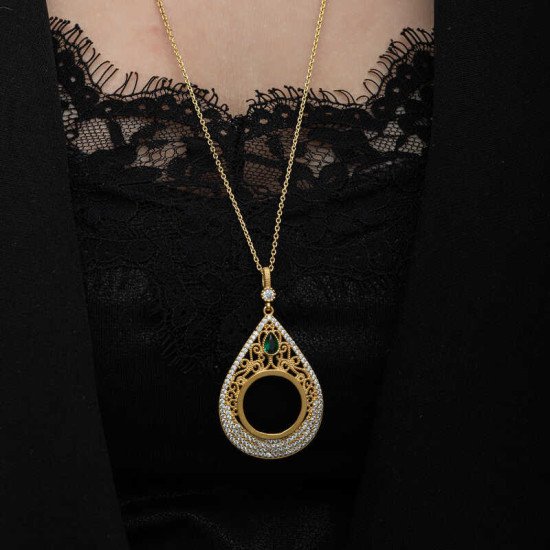 Gümüş Gold Kaplama Damla Çeyrek Takılabilen Kadın Kolye Gümüş Gold Kaplama Damla Çeyrek Takılabilen Kadın Kolye