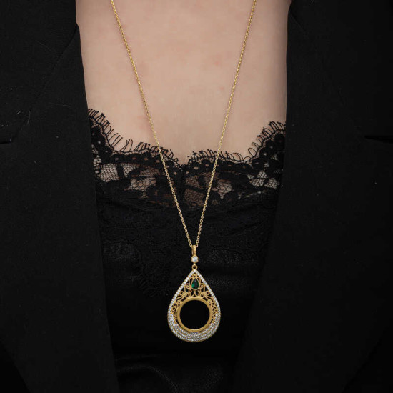 Gümüş Gold Kaplama Damla Çeyrek Takılabilen Kadın Kolye Gümüş Gold Kaplama Damla Çeyrek Takılabilen Kadın Kolye