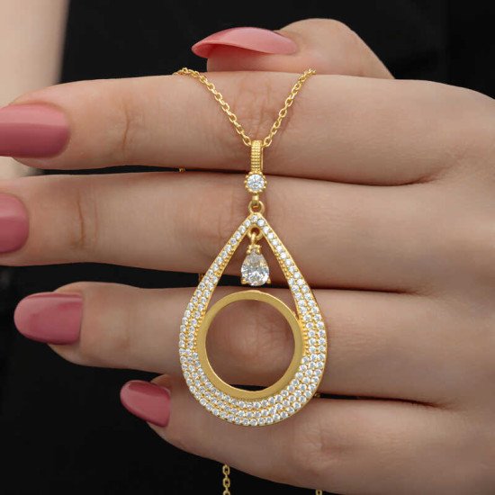 Gümüş Gold Kaplama Damla Çeyrek Takılabilen Kadın Kolye Gümüş Gold Kaplama Damla Çeyrek Takılabilen Kadın Kolye