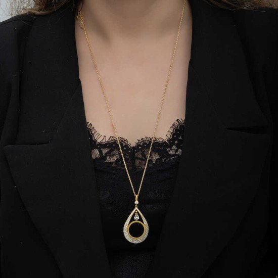 Gümüş Gold Kaplama Damla Çeyrek Takılabilen Kadın Kolye Gümüş Gold Kaplama Damla Çeyrek Takılabilen Kadın Kolye