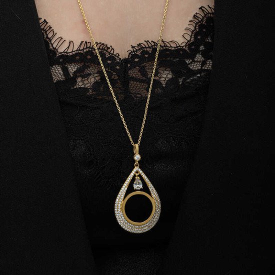 Gümüş Gold Kaplama Damla Çeyrek Takılabilen Kadın Kolye Gümüş Gold Kaplama Damla Çeyrek Takılabilen Kadın Kolye