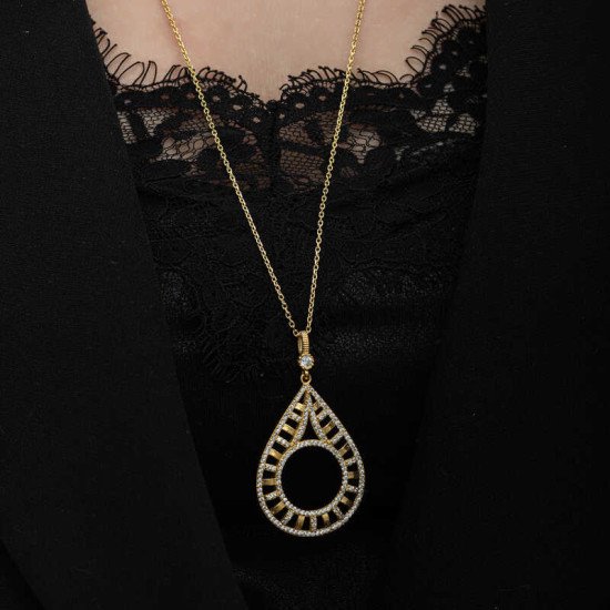 Gümüş Gold Kaplama Damla Çeyrek Takılabilen Kadın Kolye Gümüş Gold Kaplama Damla Çeyrek Takılabilen Kadın Kolye