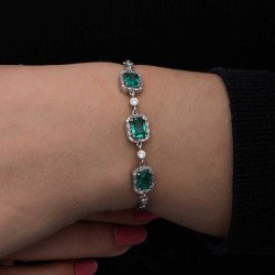 Gümüş Baget Yeşil Taşlı Kadın Bileklik