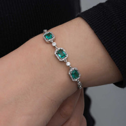 Gümüş Baget Yeşil Taşlı Kadın Bileklik