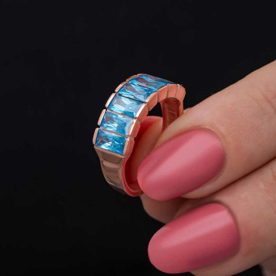 Gümüş Rose Baget Aquamarine Taşlı Kadın Yüzük Gümüş Rose Baget Aquamarine Taşlı Kadın Yüzük