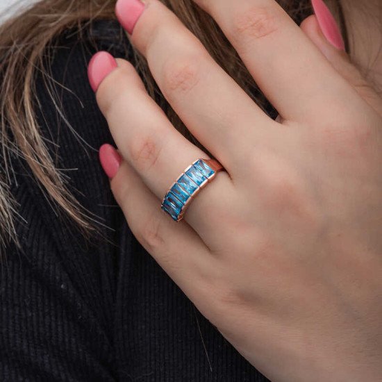 Gümüş Rose Baget Aquamarine Taşlı Kadın Yüzük Gümüş Rose Baget Aquamarine Taşlı Kadın Yüzük