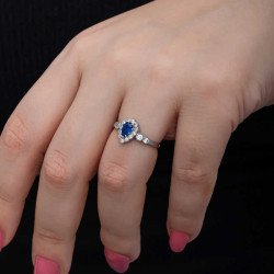 Gümüş Mavi Damla Zirkon Taşlı Kadın Yüzük Gümüş Mavi Damla Zirkon Taşlı Kadın Yüzük