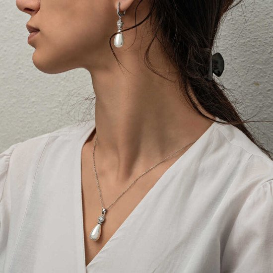 Gümüş Damla İnci Kadın Set Gümüş Damla İnci Kadın Set