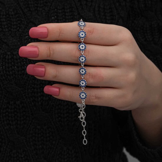 Gümüş Nazar Boncuklu Kadın Bileklik Gümüş Nazar Boncuklu Kadın Bileklik