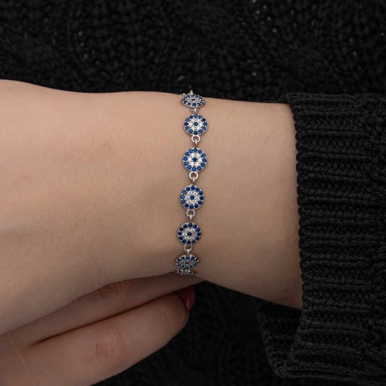 Gümüş Nazar Boncuklu Kadın Bileklik Gümüş Nazar Boncuklu Kadın Bileklik