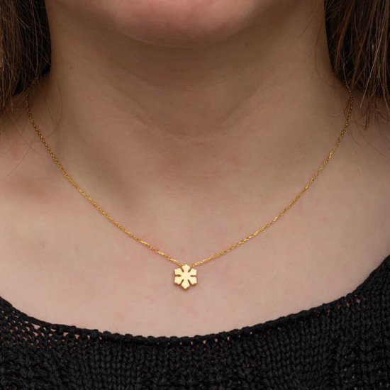 Gümüş Gold Minimal Kar Tanesi Kadın Kolye Gümüş Gold Minimal Kar Tanesi Kadın Kolye