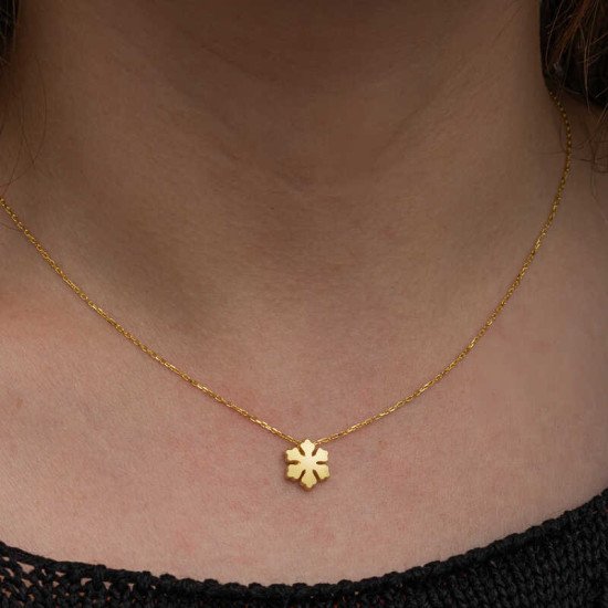 Gümüş Gold Minimal Kar Tanesi Kadın Kolye Gümüş Gold Minimal Kar Tanesi Kadın Kolye
