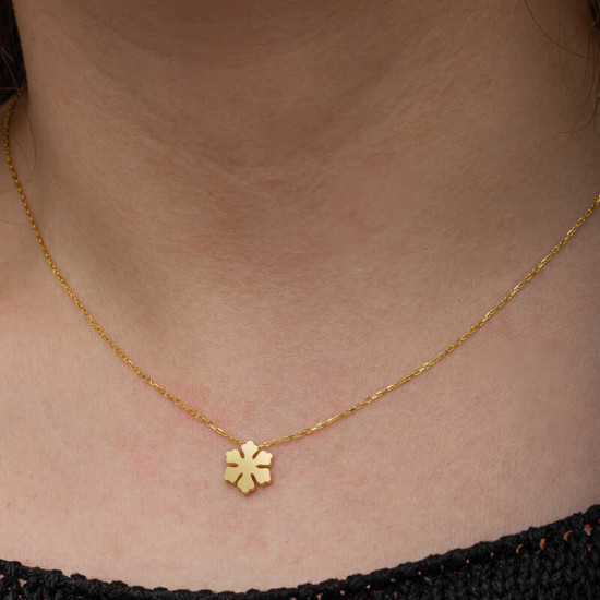 Gümüş Gold Minimal Kar Tanesi Kadın Kolye Gümüş Gold Minimal Kar Tanesi Kadın Kolye