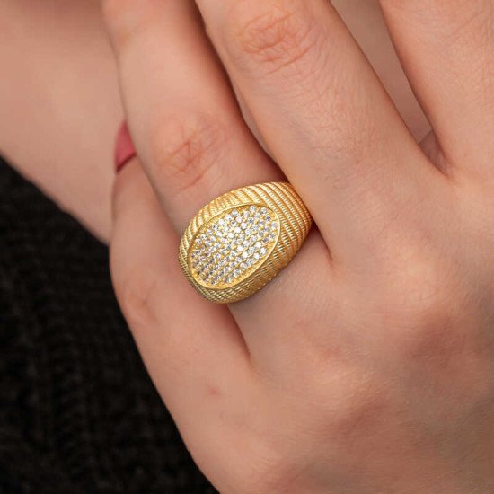 Gümüş Gold Zirkon Taşlı Kadın Yüzük Gümüş Gold Zirkon Taşlı Kadın Yüzük