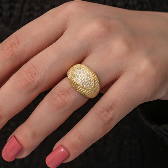 Gümüş Gold Zirkon Taşlı Kadın Yüzük Gümüş Gold Zirkon Taşlı Kadın Yüzük