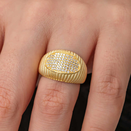 Gümüş Gold Zirkon Taşlı Kadın Yüzük Gümüş Gold Zirkon Taşlı Kadın Yüzük