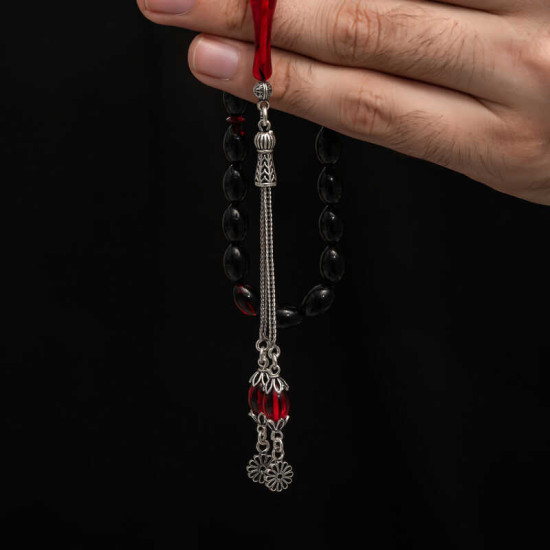 Gümüş Püskül Sıkma Kehribar Tesbih Gümüş Püskül Sıkma Kehribar Tesbih