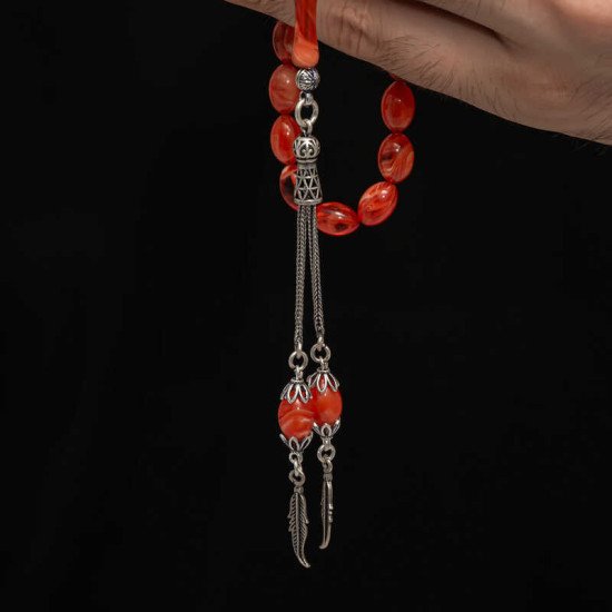 Gümüş Püskül Sıkma Kehribar Tesbih Gümüş Püskül Sıkma Kehribar Tesbih