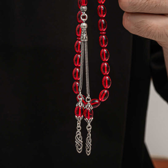 Gümüş Püskül Sıkma Kehribar Tesbih Gümüş Püskül Sıkma Kehribar Tesbih