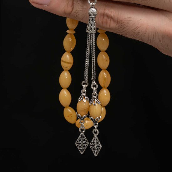 Gümüş Püskül Sıkma Kehribar Tesbih Gümüş Püskül Sıkma Kehribar Tesbih