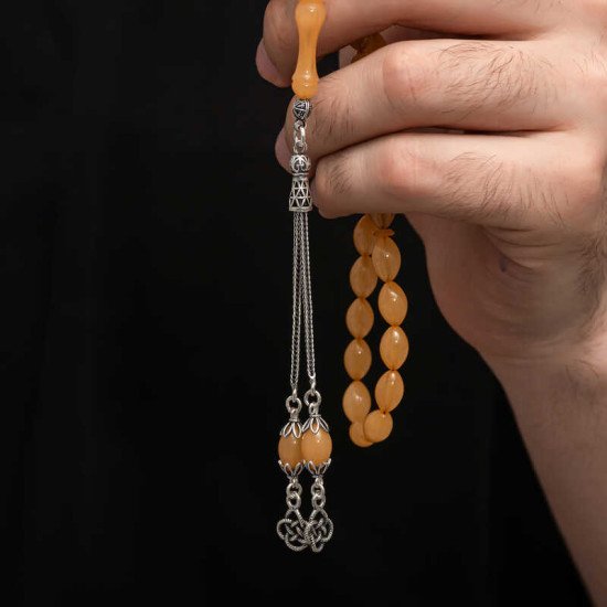 Gümüş Püskül Sıkma Kehribar Tesbih Gümüş Püskül Sıkma Kehribar Tesbih