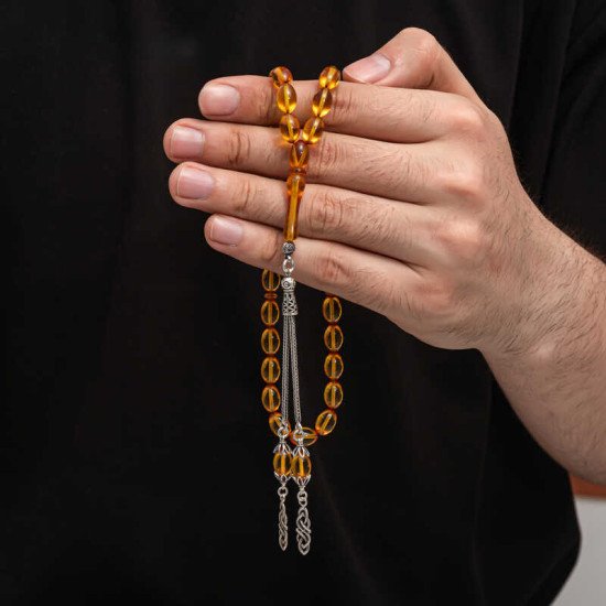 Gümüş Püskül Sıkma Kehribar Tesbih Gümüş Püskül Sıkma Kehribar Tesbih