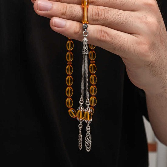 Gümüş Püskül Sıkma Kehribar Tesbih Gümüş Püskül Sıkma Kehribar Tesbih