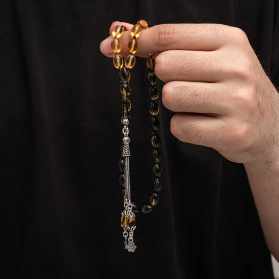 Gümüş Püskül Sıkma Kehribar Tesbih Gümüş Püskül Sıkma Kehribar Tesbih