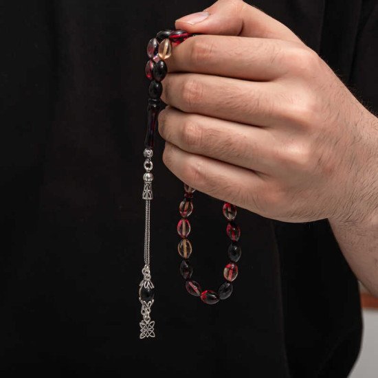 Gümüş Püskül Sıkma Kehribar Tesbih Gümüş Püskül Sıkma Kehribar Tesbih