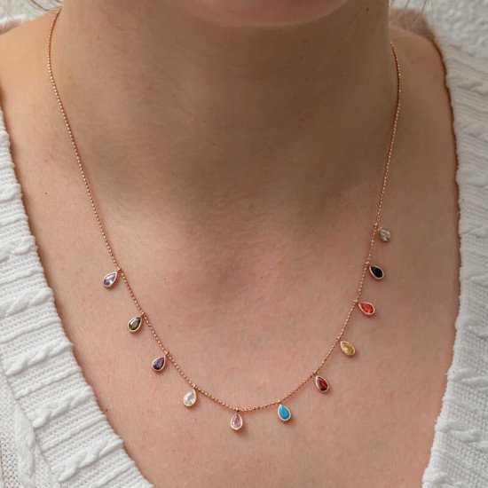 Gümüş Renkli Damla Taşlı Şans Kadın Kolye Gümüş Renkli Damla Taşlı Şans Kadın Kolye