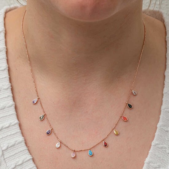 Gümüş Renkli Damla Taşlı Şans Kadın Kolye Gümüş Renkli Damla Taşlı Şans Kadın Kolye