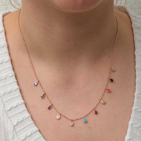 Gümüş Renkli Damla Taşlı Şans Kadın Kolye Gümüş Renkli Damla Taşlı Şans Kadın Kolye