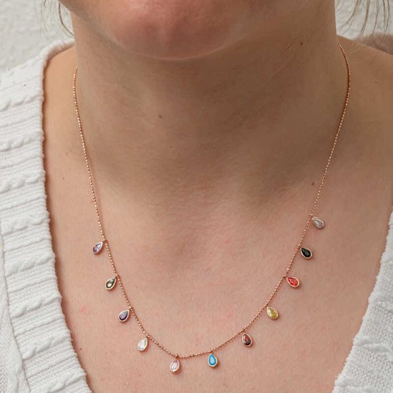 Gümüş Renkli Damla Taşlı Şans Kadın Kolye Gümüş Renkli Damla Taşlı Şans Kadın Kolye