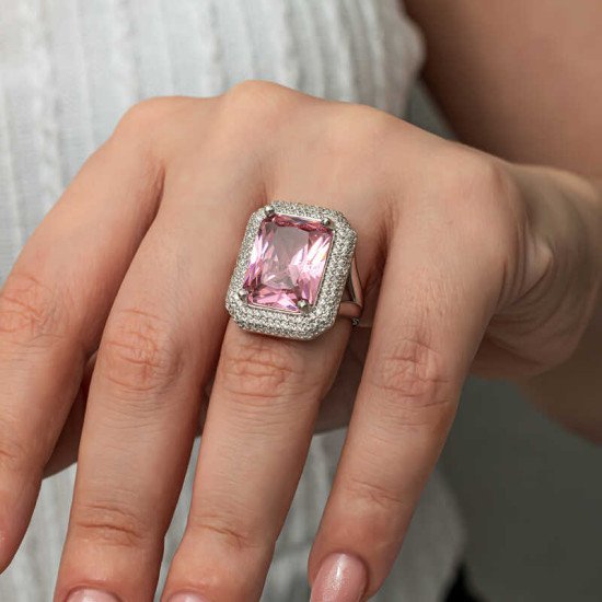 Gümüş Pembe Zirkon Taşlı Kadın Yüzük Gümüş Pembe Zirkon Taşlı Kadın Yüzük