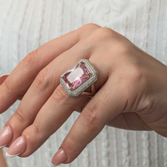 Gümüş Pembe Zirkon Taşlı Kadın Yüzük Gümüş Pembe Zirkon Taşlı Kadın Yüzük