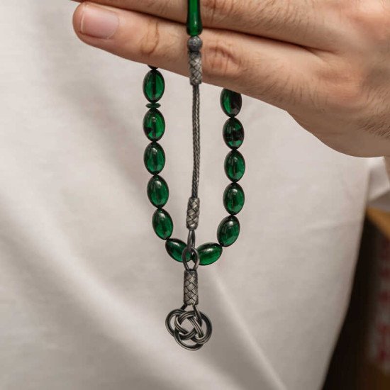 Gümüş Kazaz Püsküllü Sıkma Kehribar Tesbih Gümüş Kazaz Püsküllü Sıkma Kehribar Tesbih