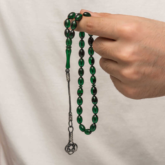 Gümüş Kazaz Püsküllü Sıkma Kehribar Tesbih Gümüş Kazaz Püsküllü Sıkma Kehribar Tesbih