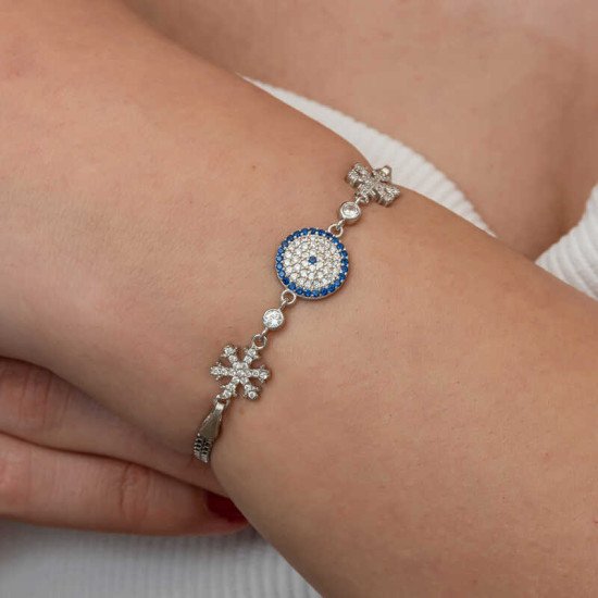 Gümüş Nazarlı Kar Tanesi Kadın Bileklik Gümüş Nazarlı Kar Tanesi Kadın Bileklik
