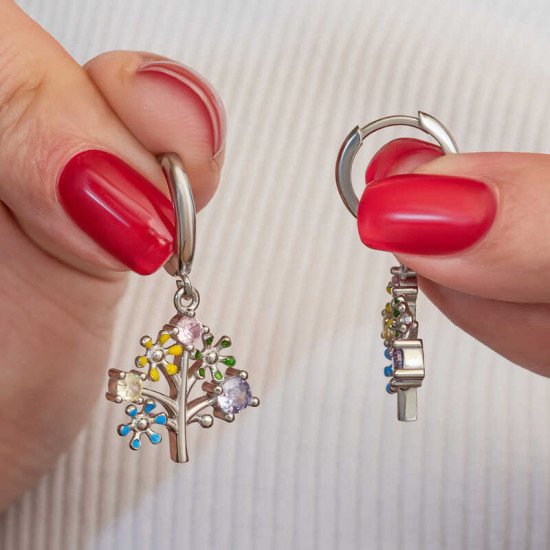 Gümüş Renkli Taşlı Hayat Ağacı Kadın Küpe Gümüş Renkli Taşlı Hayat Ağacı Kadın Küpe