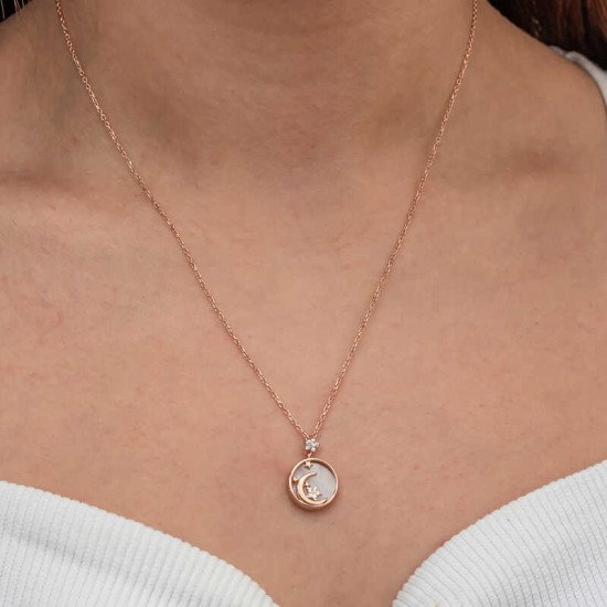 Gümüş Rose Sedef Taşlı Ay Yıldız Hilal Kadın Kolye Gümüş Rose Sedef Taşlı Ay Yıldız Hilal Kadın Kolye