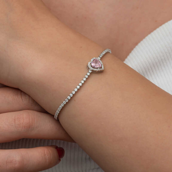 Gümüş Pembe Taşlı Kalpli Su Yolu Bileklik Gümüş Pembe Taşlı Kalpli Su Yolu Bileklik