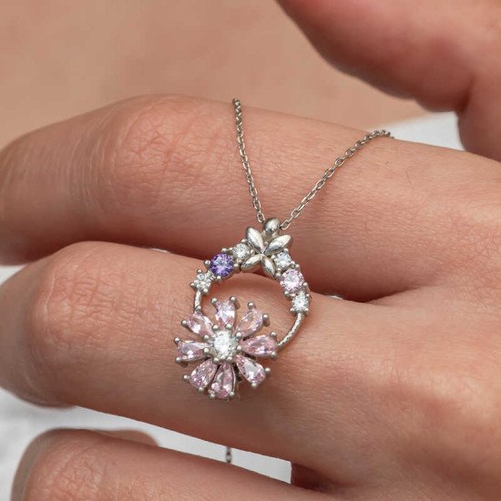 Gümüş Pembe Dönen Çiçek Kadın Kolye Gümüş Pembe Dönen Çiçek Kadın Kolye
