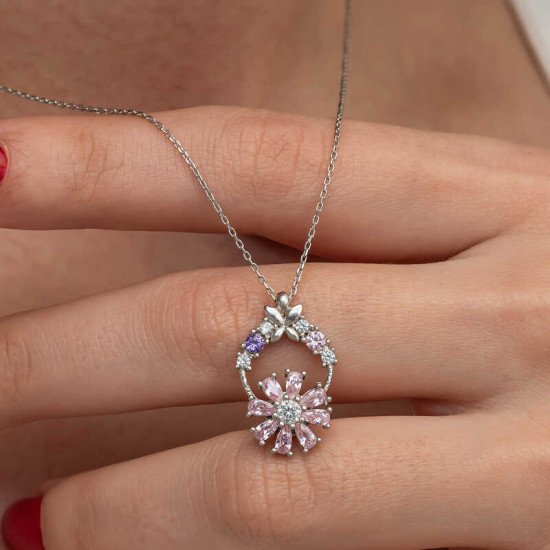 Gümüş Pembe Dönen Çiçek Kadın Kolye Gümüş Pembe Dönen Çiçek Kadın Kolye