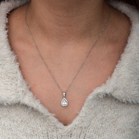 Gümüş Beyaz Zirkon Taşlı Damla Kadın Set