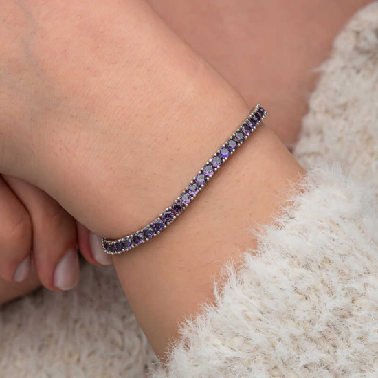 Gümüş Mor Zirkon Taşlı Su Yolu Kadın Bileklik