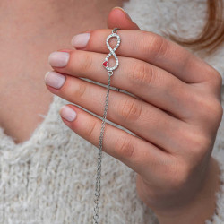 Gümüş Sonsuzluk Kırmızı Kalpli Kadın Bileklik